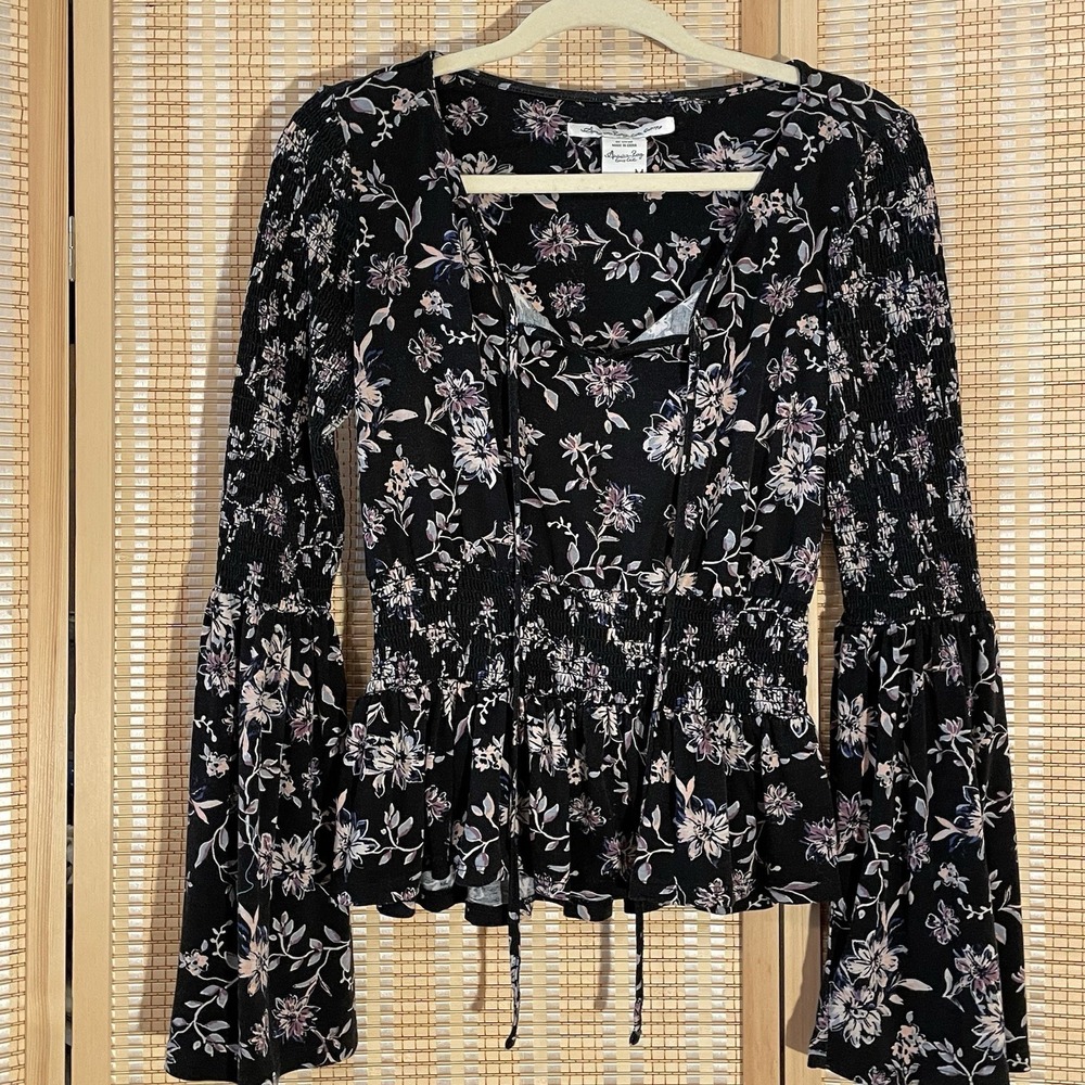 American‎ Rag Womens M Black Floral  Dark Goth Flowy Fairy Grunge Peasant
